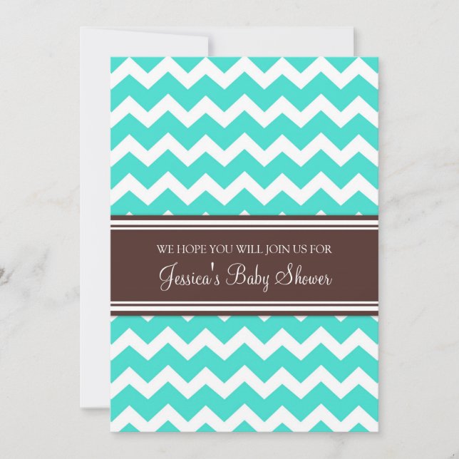 Aqua Brown Chevron Custom Baby Shower Invitations (Front)