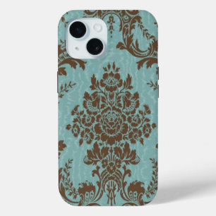 Aqua brown damask Case-Mate iPhone case
