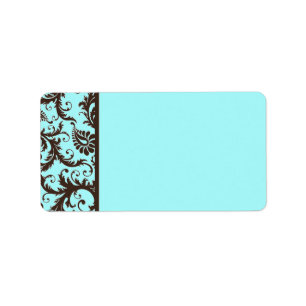 Aqua, Brown, White Damask Address Label