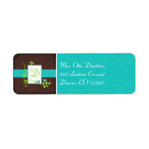 Aqua, Brown, White, Green Monogram Address Label