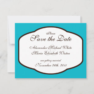 Aqua Brown & White Wedding Save the Dates Invitation