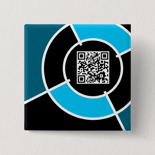 aqua bullseye QR code 15 Cm Square Badge (Front)
