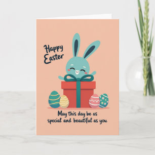 Aqua Bunny Gift Box Card