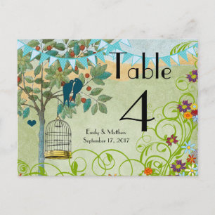 Aqua Bunting Love Birds Bird Cage Number Card