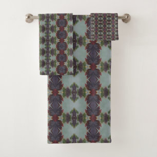 Aqua Burgundy And Green Bath Towel Set