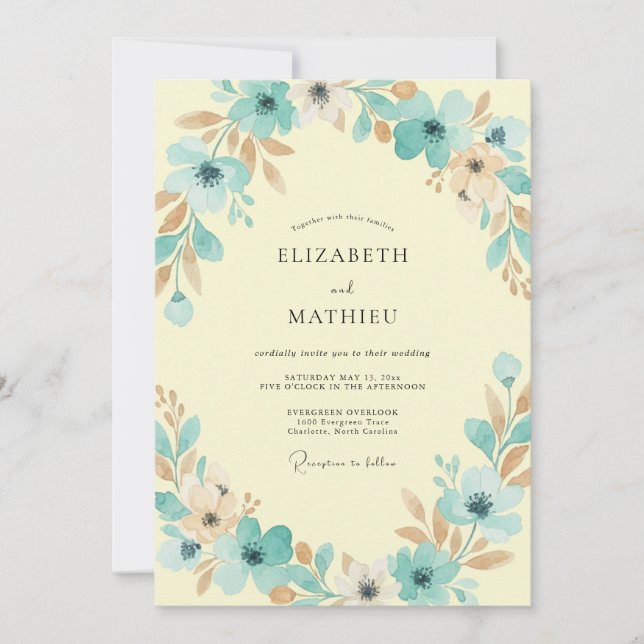 Aqua Butter Foliage Sage Wedding Invitation (Front)