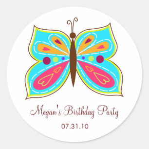 Aqua Butterfly Favour Tags / Cake Topper Stickers