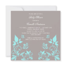 Aqua Butterfly Floral Baby Shower Invite