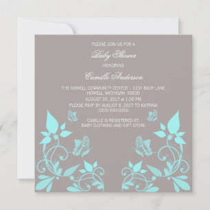 Aqua Butterfly Floral Baby Shower Invite