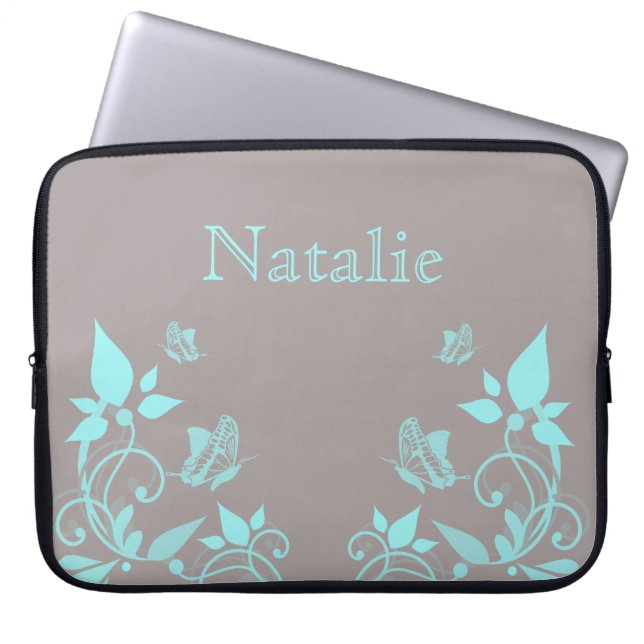 Aqua Butterfly Floral Electronics Sleeve (Front)