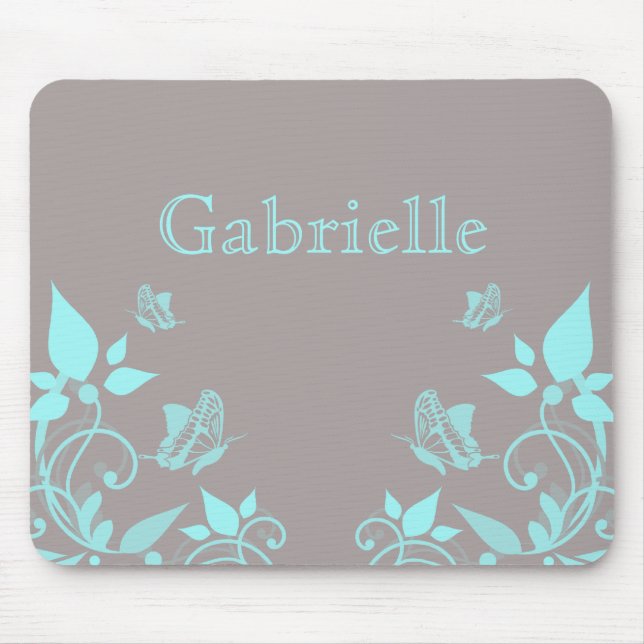 Aqua Butterfly Floral Mousepad (Front)