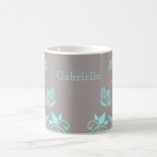 Aqua Butterfly Floral Mug (Center)