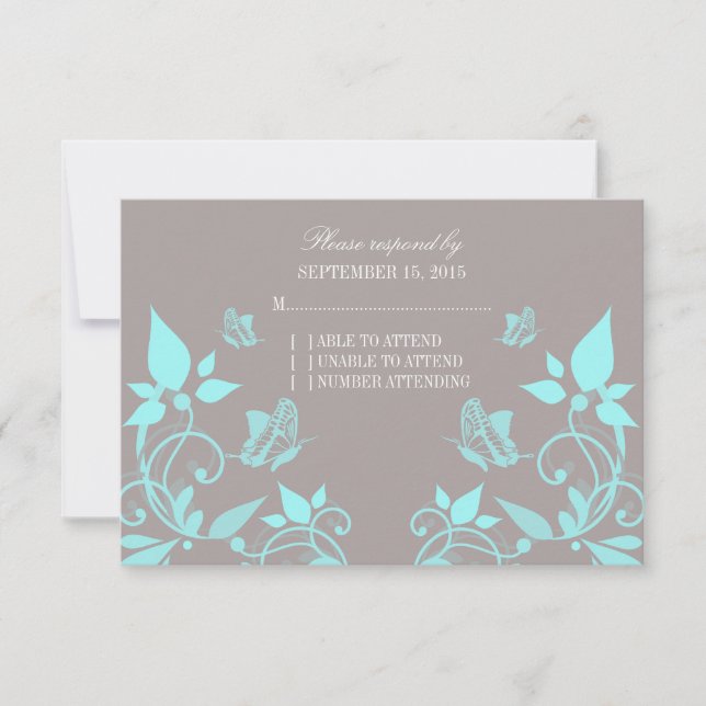 Aqua Butterfly Floral Response Card (Front)