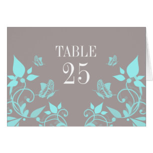 Aqua Butterfly Floral Table Number Card