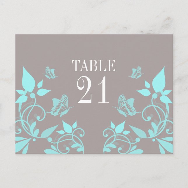 Aqua Butterfly Floral Table Number Postcard (Front)