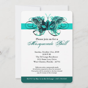 Aqua Butterfly Masquerade Mask Costume Halloween Invitation