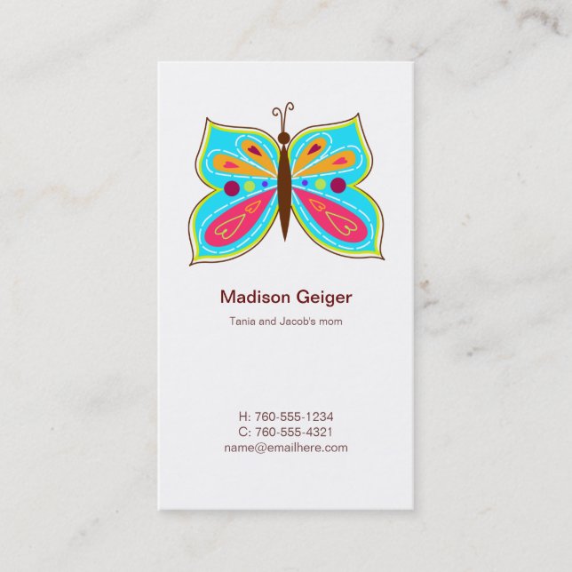 Aqua Butterfly Mummy Calling Cards (Front)