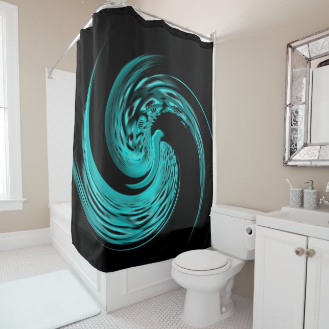 Aqua Butterfly Swirl Abstract Shower Curtain (In Situ)