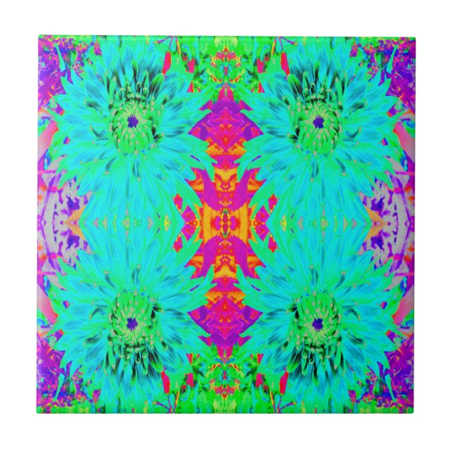 Aqua Cactus Dahlia Abstract Macro Flower Tile (Front)
