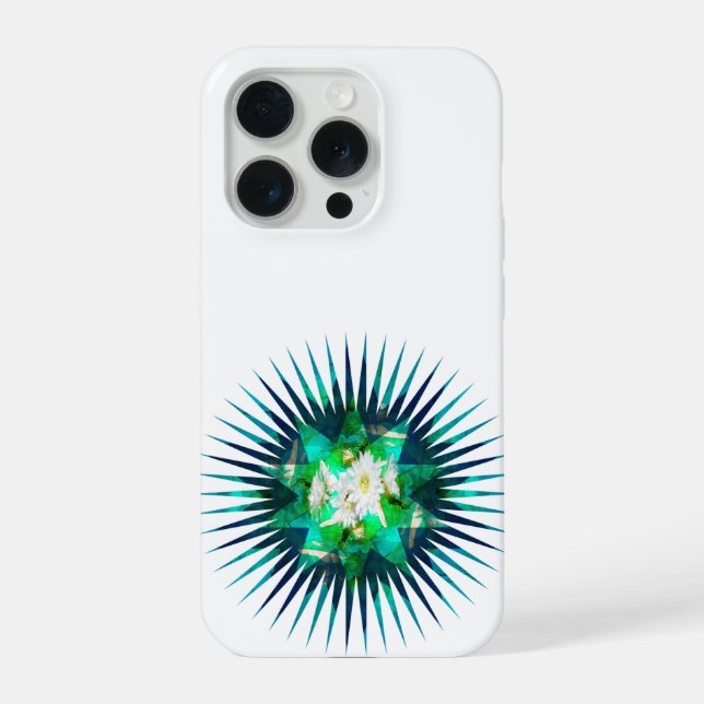 Aqua Cactus Flower Kaleidoscope Effect,  iPhone Case (Back)