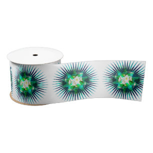Aqua Cactus Flower Kaleidoscope Effect,   Satin Ribbon