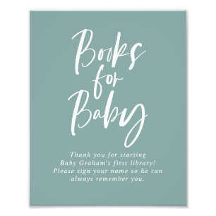 Aqua Calligraphy Books for Baby Shower Sign