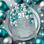 Aqua Celebration Balloons 21st Birthday Party Acrylic Invitations<br><div class="desc">Celebrate in style with this vibrant and eye-catching 21st birthday party invitation, featuring a stunning cascading balloon arch design in shades of teal, aqua, and accented with white and grey. The bold '21' at the centre adds a playful yet chic touch, perfectly setting the tone for a memorable celebration. The...</div>