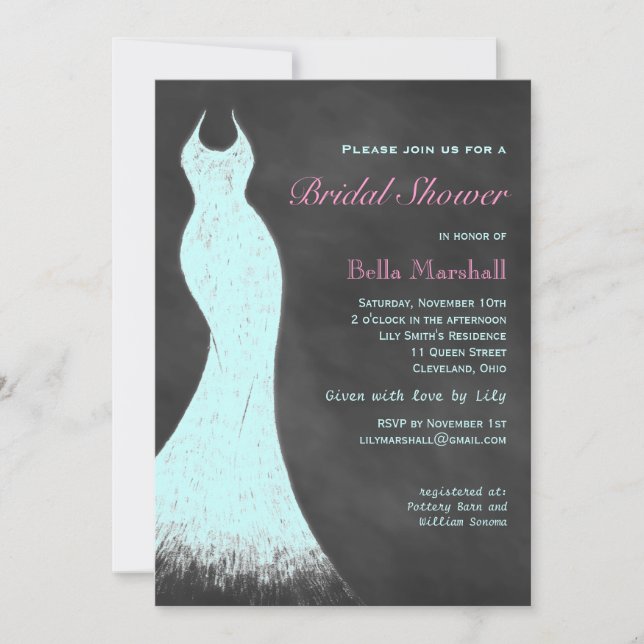 Aqua Chalk Bridal Shower Invitation (Front)