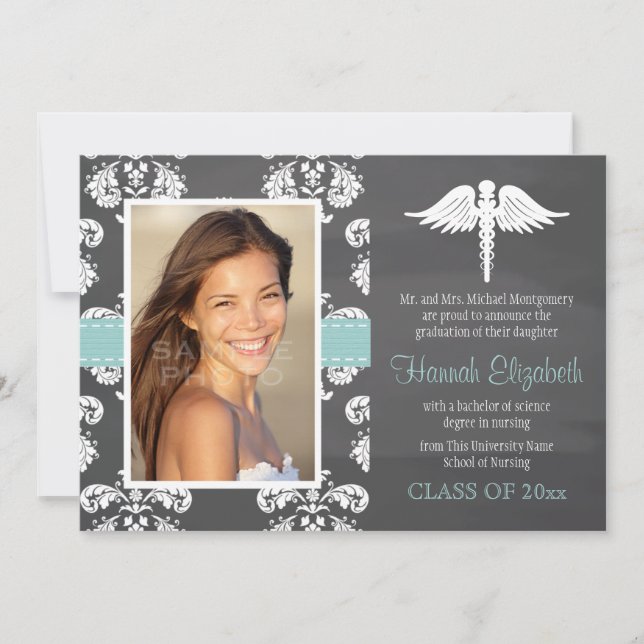 Aqua Chalkboard Nursing School Graduation Invitation (Front)