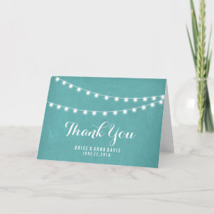 Aqua Chalkboard Summer String Light Thank You Card