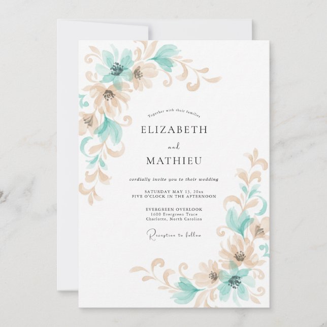 Aqua Champagne Vine Wedding Invitation (Front)
