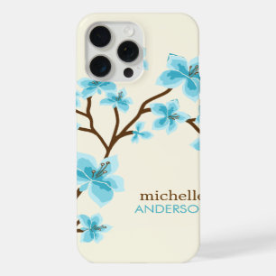 Aqua Cherry Blossoms Tree iPhone 15 Pro Max Case