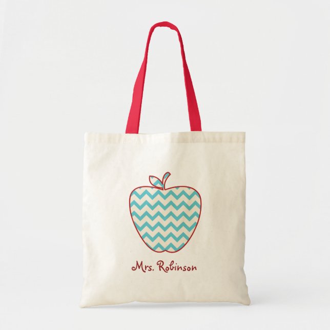 Aqua Chevron Apple Teacher Bag (Front)