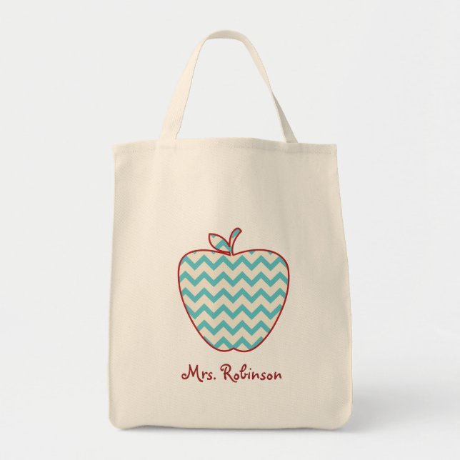 Aqua Chevron Apple Teacher Bag (Front)