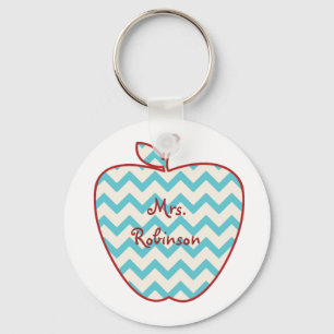 Aqua Chevron Apple Teacher Key Ring