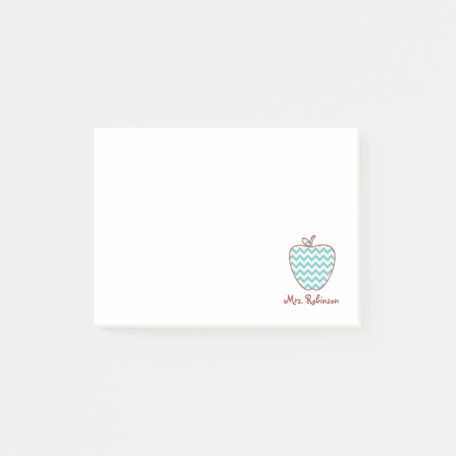 Aqua Chevron Apple Teacher Post-It Notes (Front)