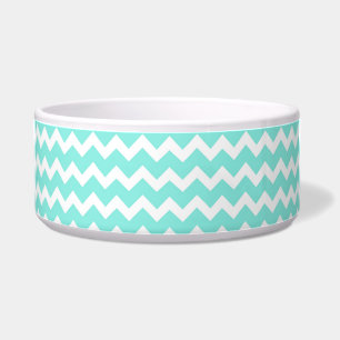 Aqua Chevron Custom Name Dog Bowl