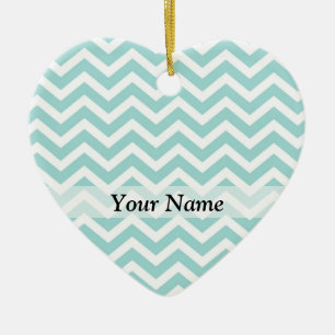 Aqua chevron pattern ceramic tree decoration