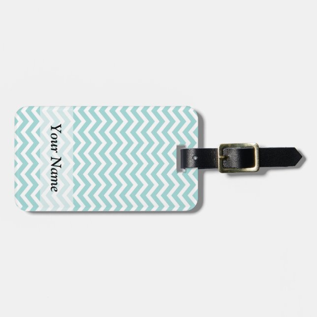 Aqua  chevron pattern luggage tag (Front Horizontal)