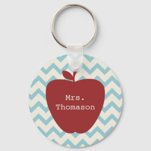 Aqua Chevron Red Apple Teacher Key Ring