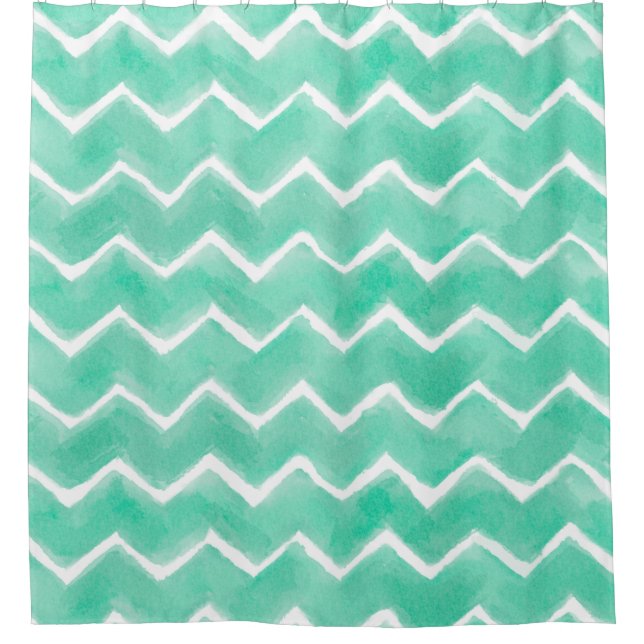 Aqua Chevron Shower Curtain (Front)