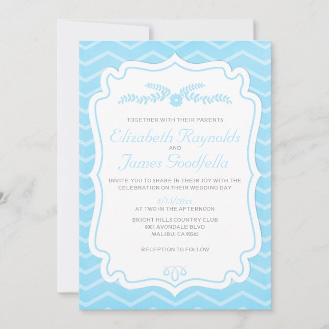 Aqua Chevron Stripes Wedding Invitations (Front)