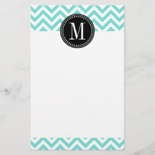 Aqua Chevron Zigzag Personalised Monogram Stationery