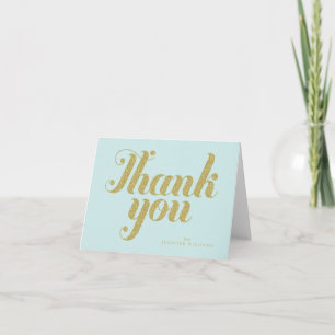 Aqua Chic Faux Gold Glitter Thank You Notes