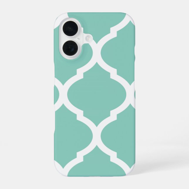 Aqua Chic Moroccan Lattice Pattern iPhone 16 Case (Back)