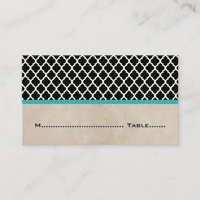 Aqua Chic Quatrefoil Place Cards (Front)