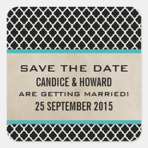 Aqua Chic Quatrefoil Save the Date Stickers