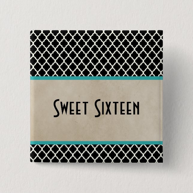 Aqua Chic Quatrefoil Sweet 16 Button (Front)