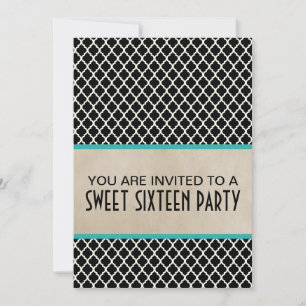 Aqua Chic Quatrefoil Sweet 16 Invite