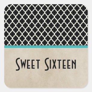 Aqua Chic Quatrefoil Sweet 16 Stickers